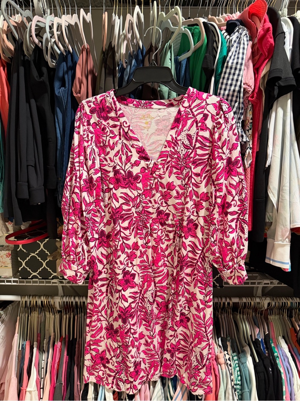 Lilly Pulitzer Pink Floral V-Neck Midi Dress